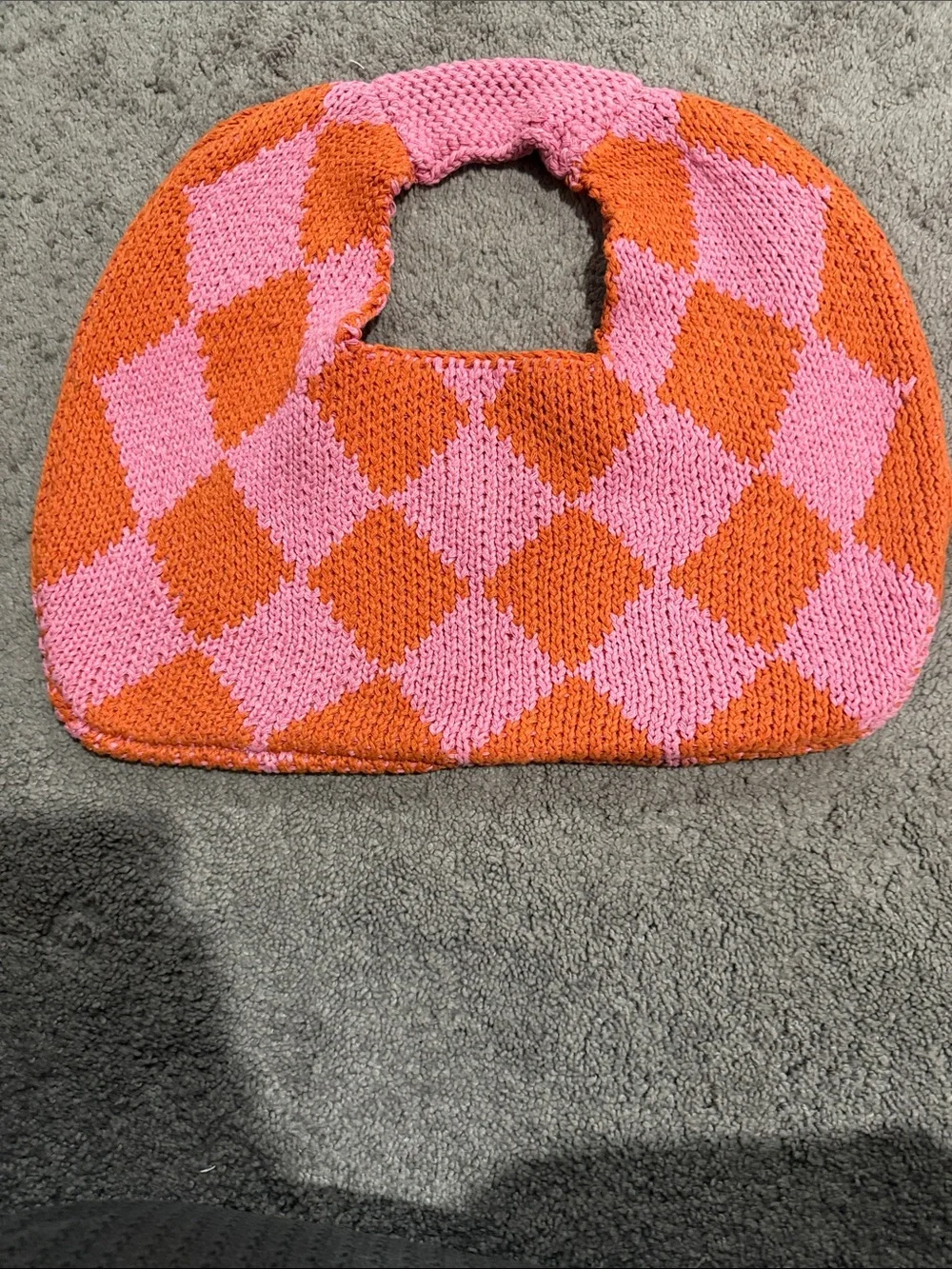 Kopari Pink & Orange Check Knit Hobo Bag